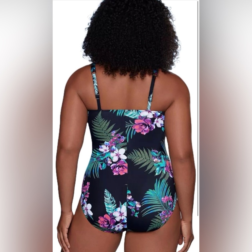 NWT Aqua Green Tropical Floral One Piece Swimsuit XL - Picture 2 of 9